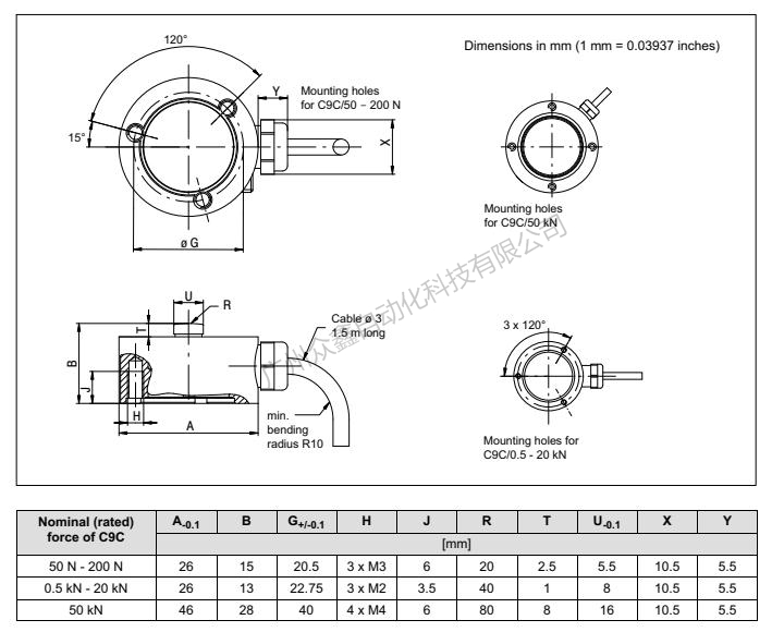 德國HBM C9C/50N力傳感器產(chǎn)品尺寸