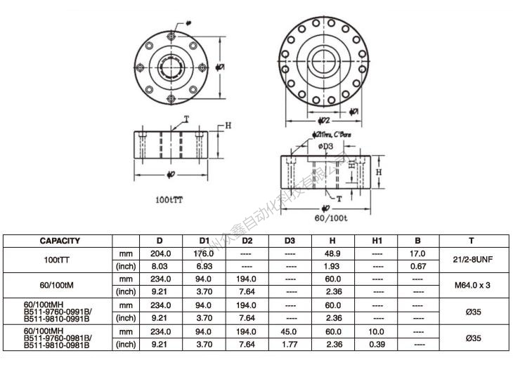 美國(guó)世銓 LCD-100TMH稱重傳感器產(chǎn)品尺寸