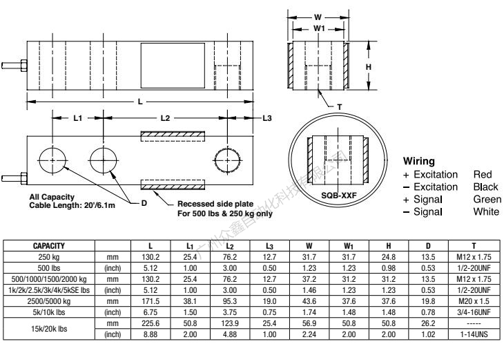 美國(guó)世銓 SQB-5t稱重傳感器產(chǎn)品尺寸