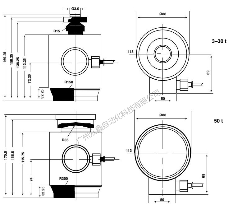 美國特迪亞 120-50T稱重傳感器產(chǎn)品尺寸