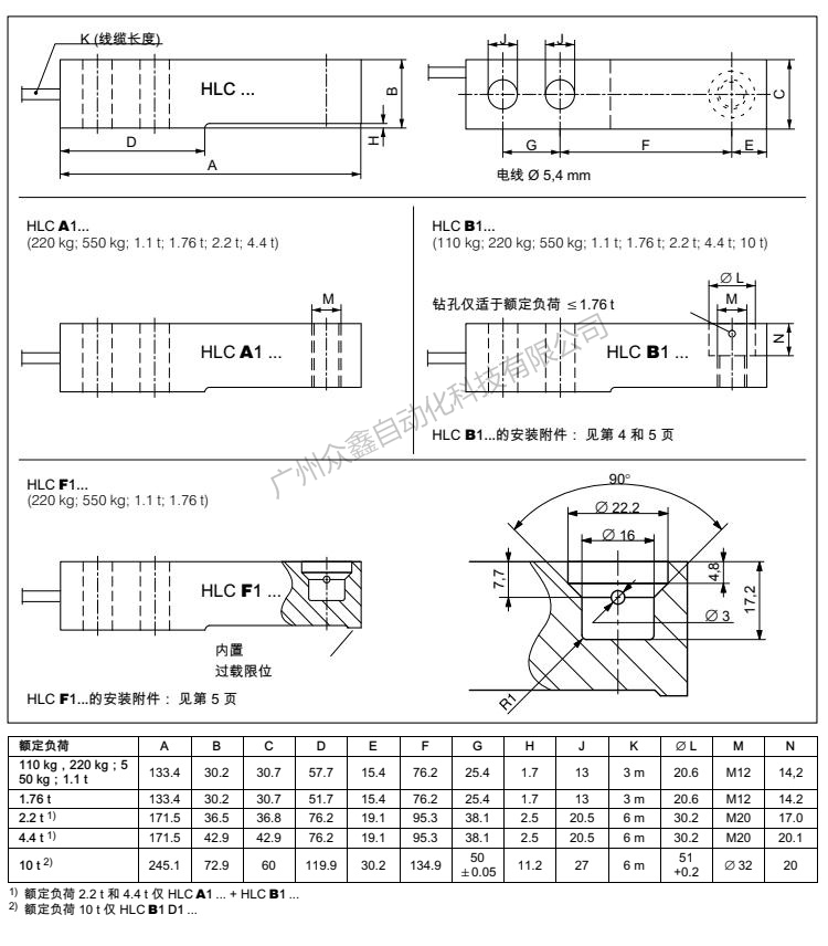 德國(guó)HBM 1-HLCB1C3/4.4T稱重傳感器產(chǎn)品尺寸