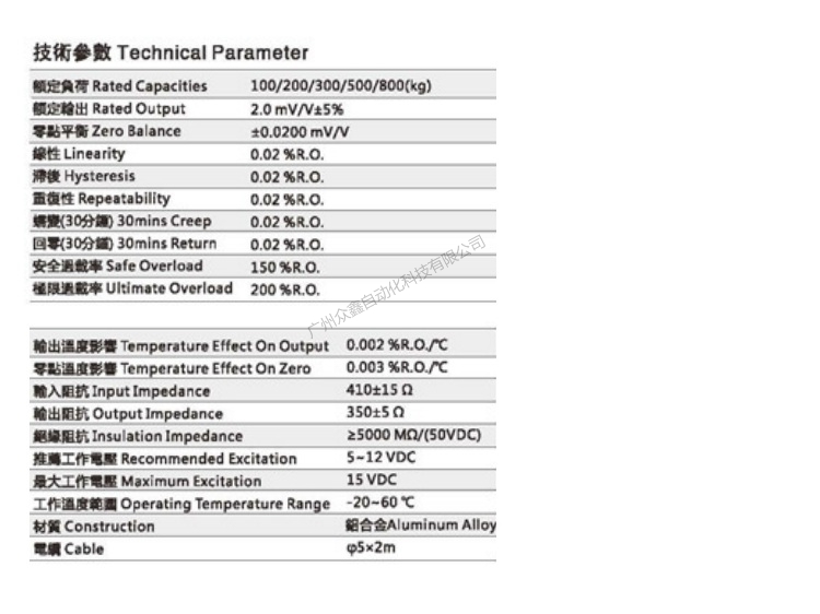 臺灣mavin NA5-200kg稱重傳感器技術參數(shù)