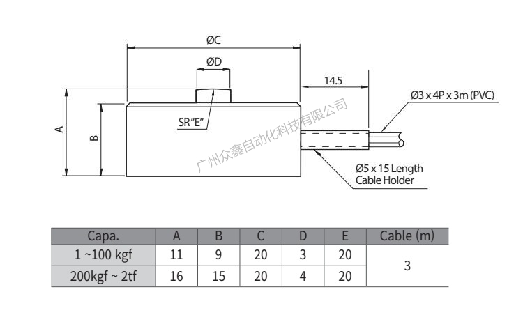 韓國凱士 SMN-1L稱重傳感器產(chǎn)品尺寸