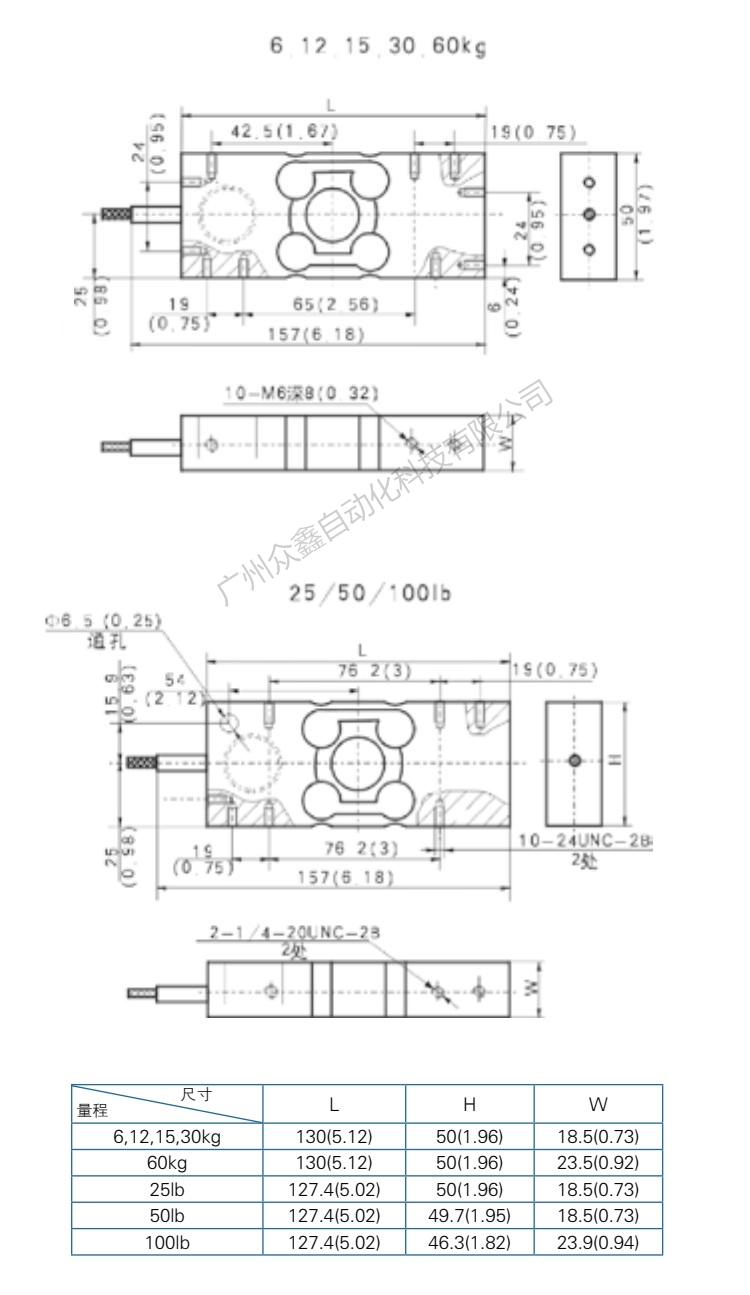 ZEMIC稱重傳感器 BM6A-C3-60kg-6B6稱重傳感器產(chǎn)品尺寸